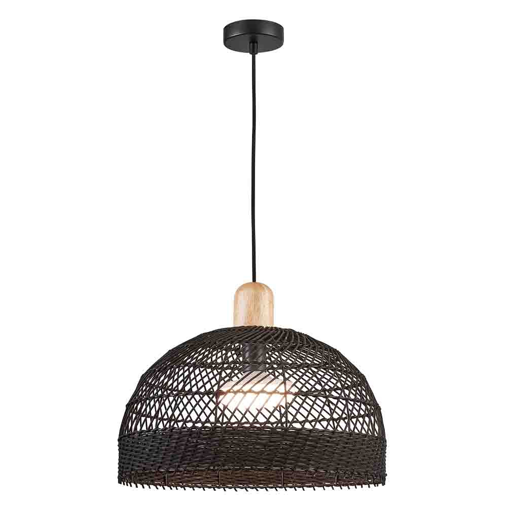 Подвесной светильник с округлым абажуром из черного ротанга Wicker Furniture