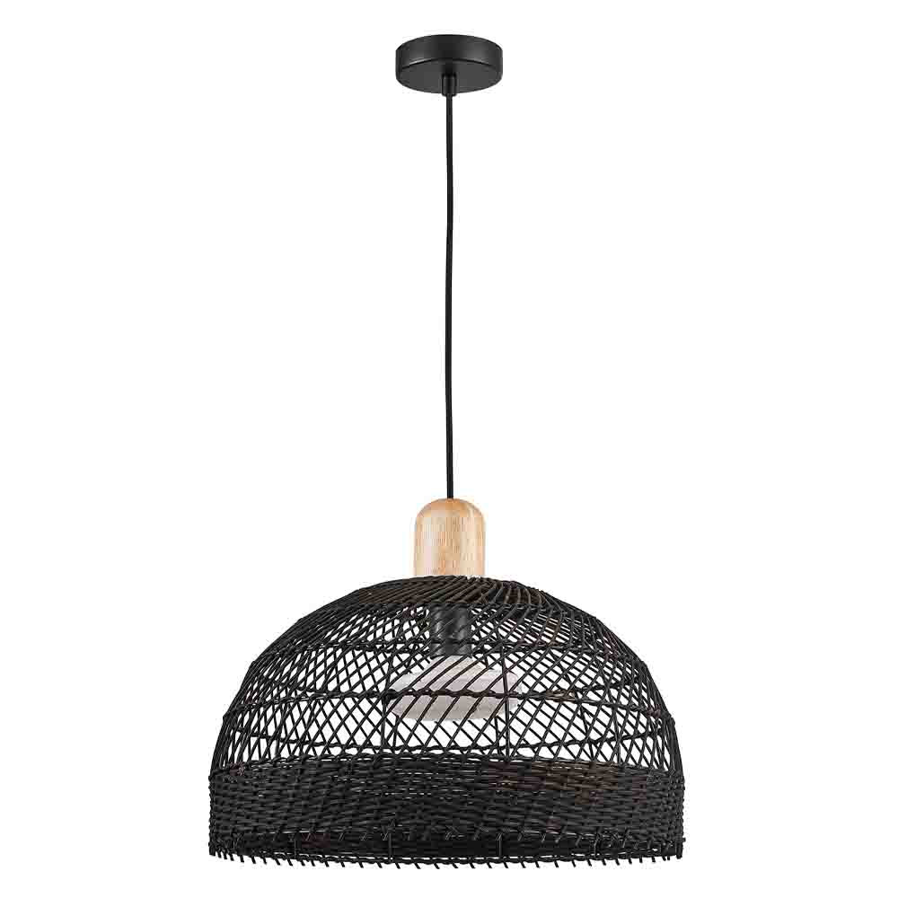 Подвесной светильник с округлым абажуром из черного ротанга Wicker Furniture