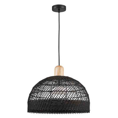 Подвесной светильник с округлым абажуром из черного ротанга Wicker Furniture