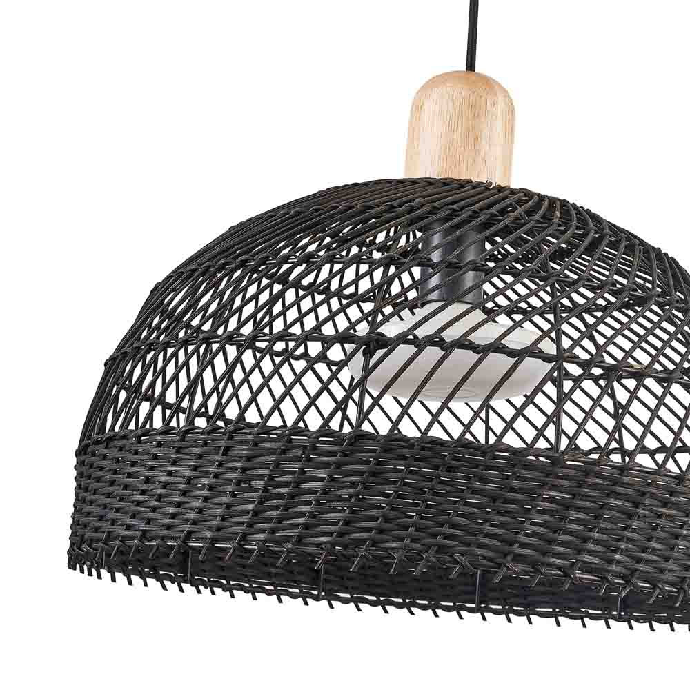 Подвесной светильник с округлым абажуром из черного ротанга Wicker Furniture