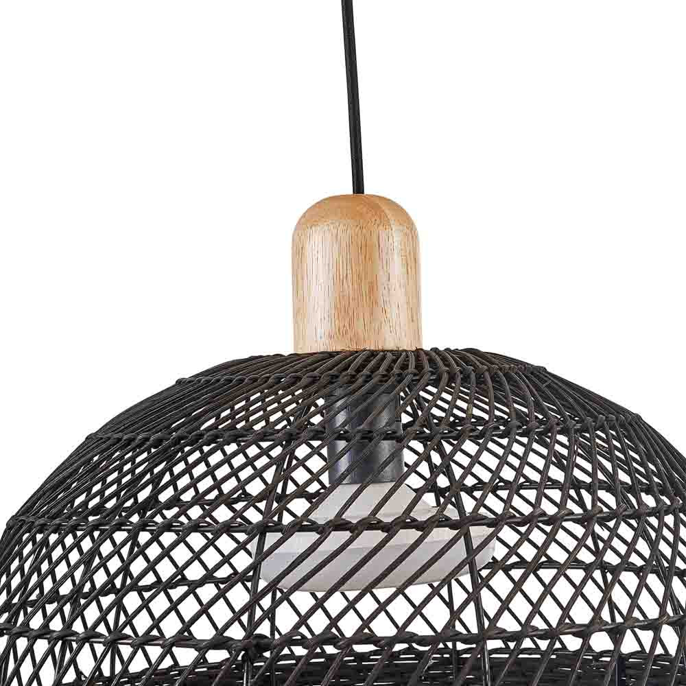 Подвесной светильник с округлым абажуром из черного ротанга Wicker Furniture