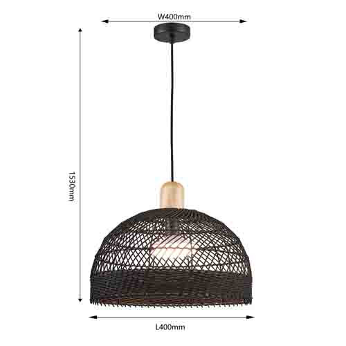Подвесной светильник с округлым абажуром из черного ротанга Wicker Furniture