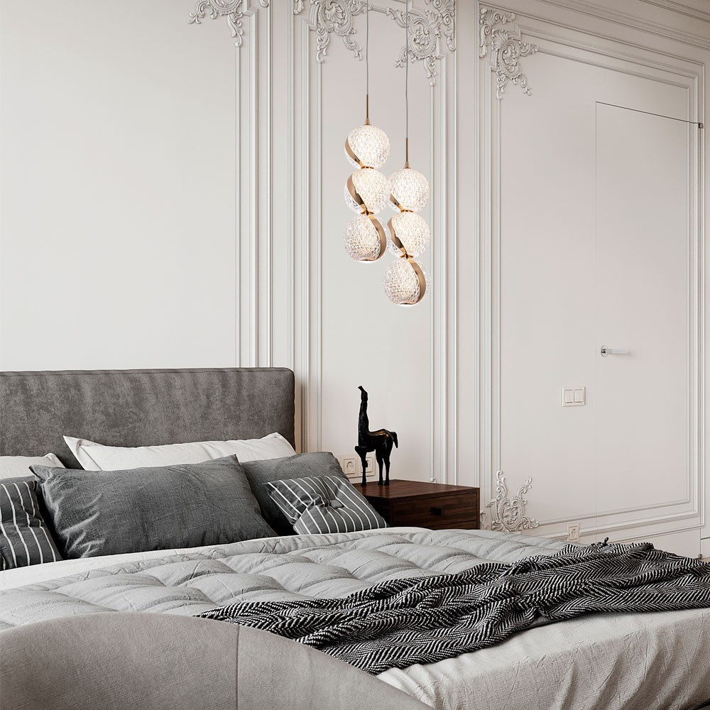 Подвесной светильник с плафонами в виде 3-х сфер из рельефного акрила Morgaine Spheres Gold Light