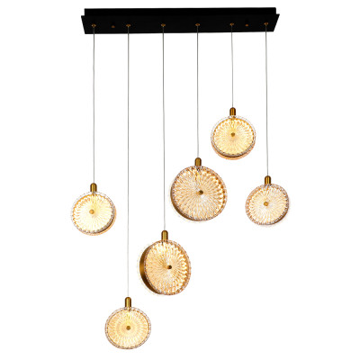 Подвесной светильник с плафонами из рельефного стекла Peony Glass Bronze Six