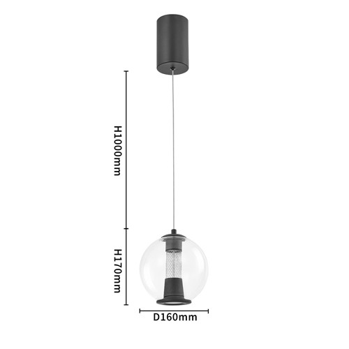 Подвесной светильник с плафоном в форме шара Inner Gleam Orb black