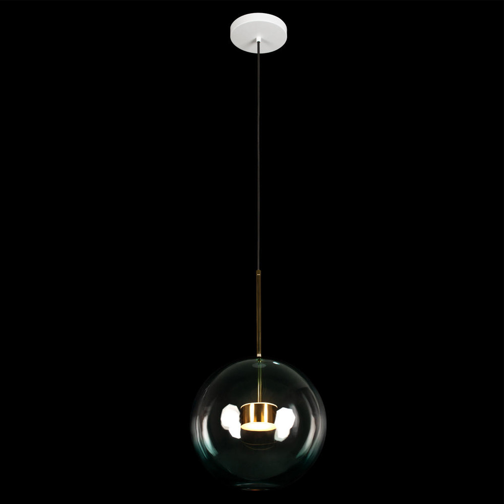 Подвесной светильник с прозрачным бирюзовым стеклянными плафоном и золотыми деталями Диаметр 30 Giopato & Coombes