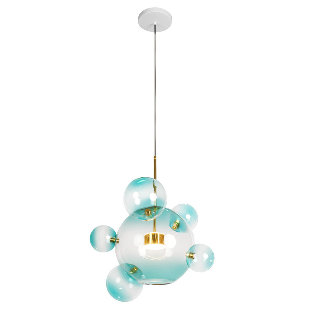 Подвесной светильник с прозрачными бирюзовыми стеклянными шарами и золотыми деталями Диаметр 46 Giopato & Coombes