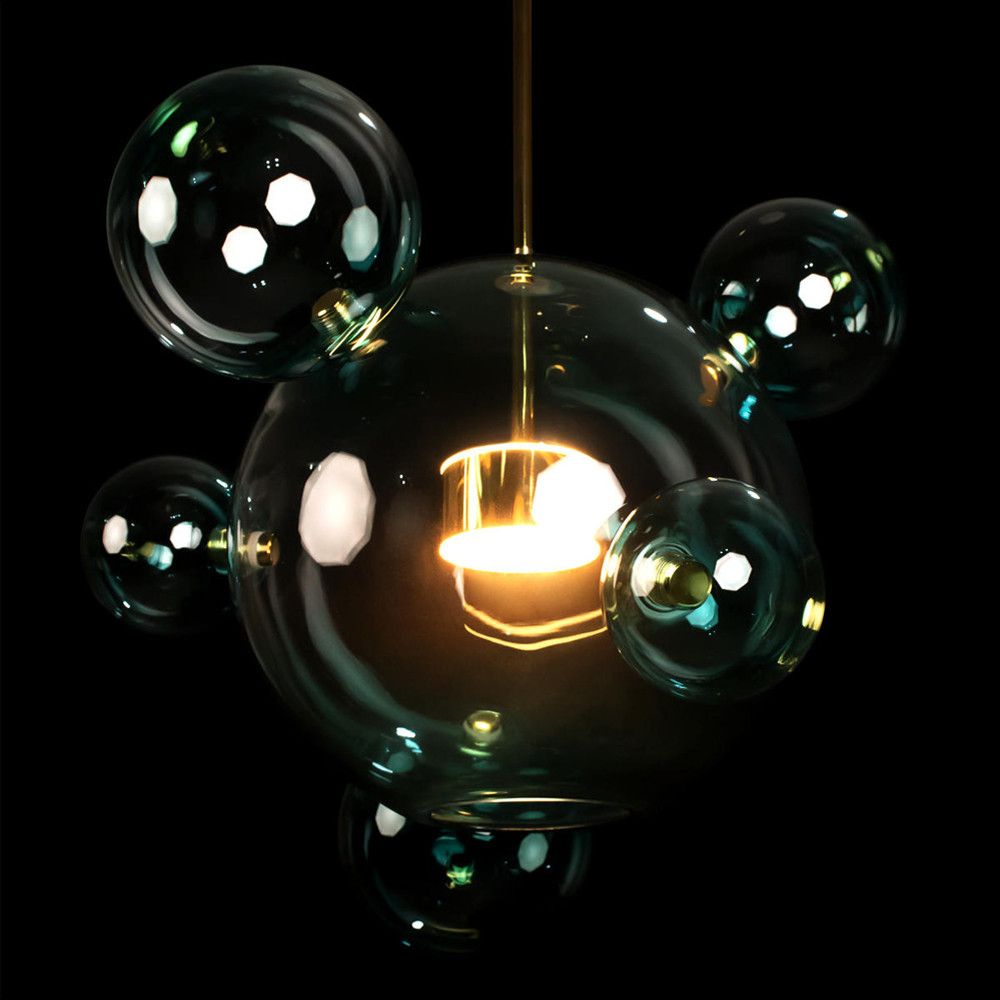 Подвесной светильник с прозрачными бирюзовыми стеклянными шарами и золотыми деталями Диаметр 46 Giopato & Coombes