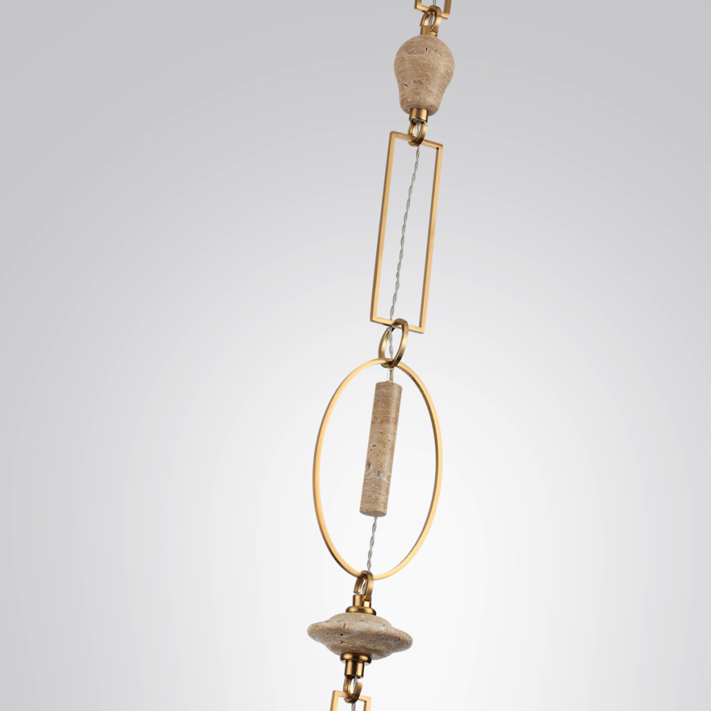 Подвесной светильник с прямоугольными и овальными элементами и акцентом из натурального камня Tectona