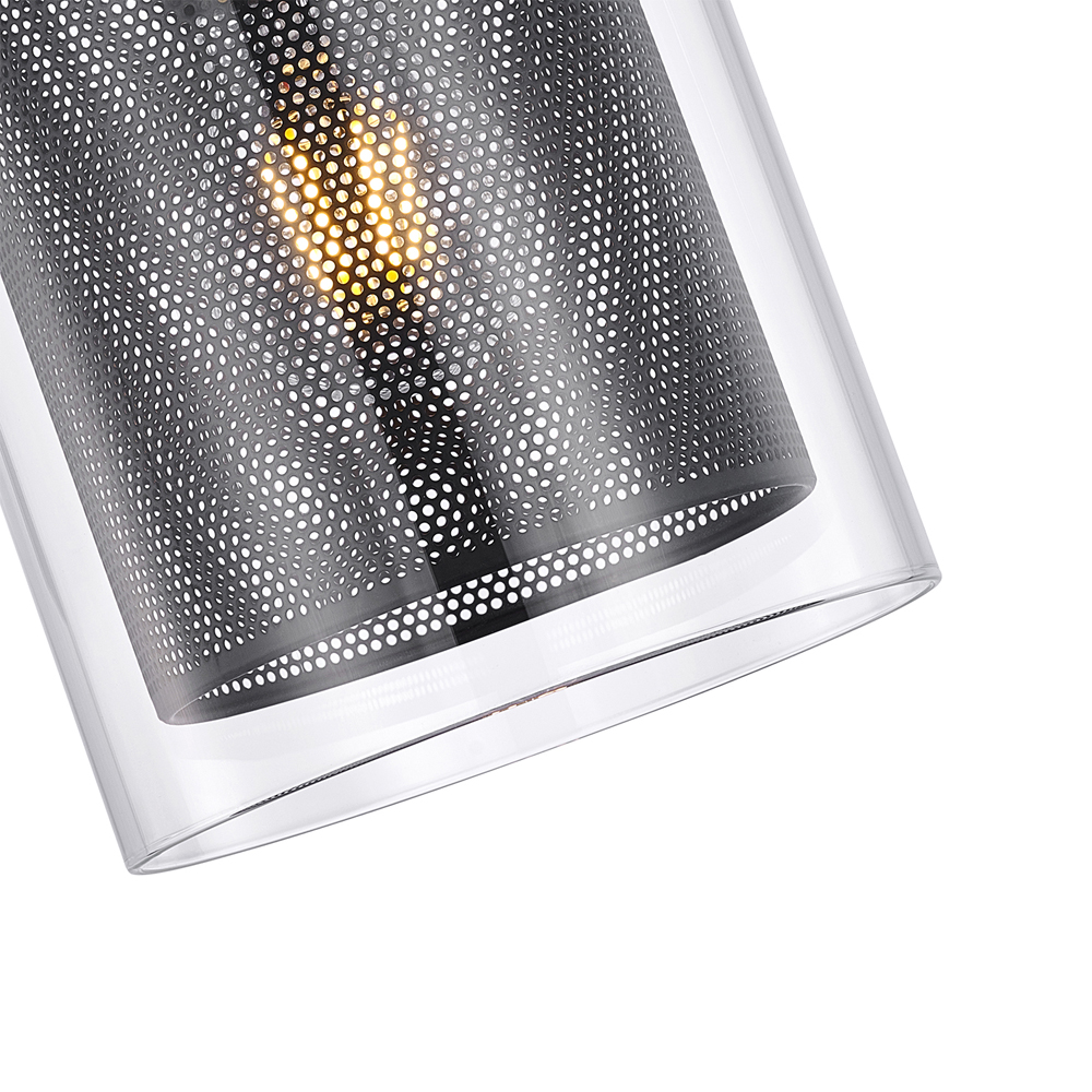 Подвесной светильник с сетчатым металлическим плафоном цилиндрической формы черный Metal Mesh