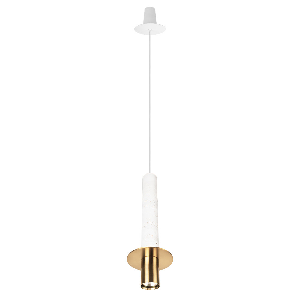 Подвесной светильник с узким цилиндрическим плафоном и золотым металлическим декором Concrete Pipe