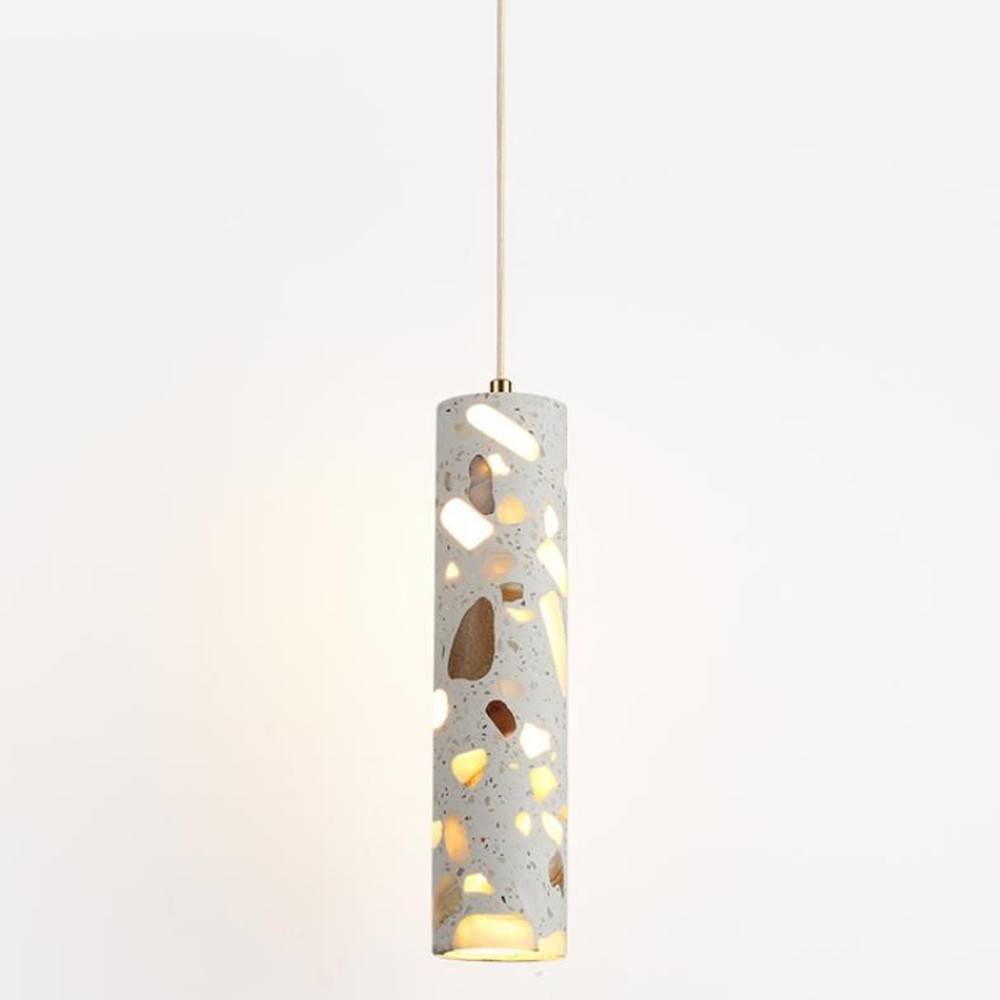 Подвесной светильник с цилиндрическим белым бетонным плафоном Terrazzo Light