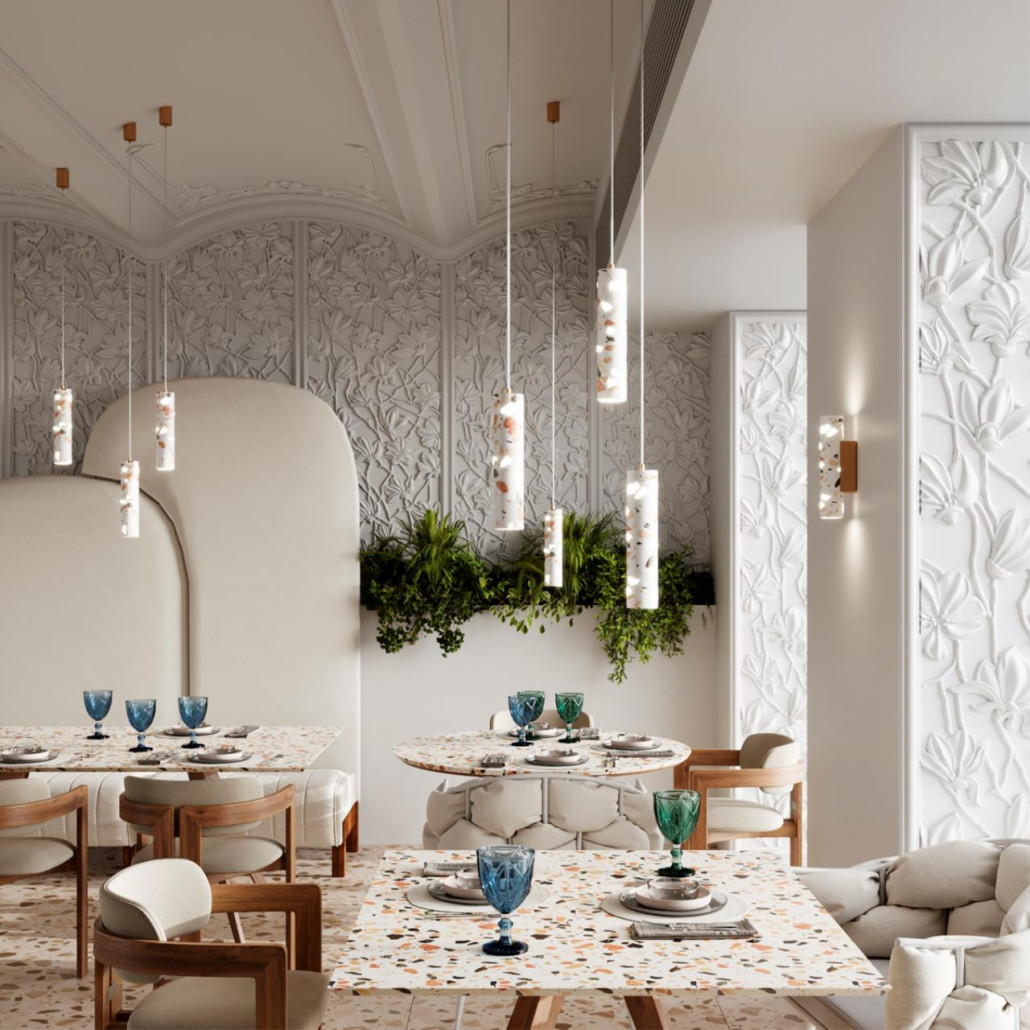 Подвесной светильник с цилиндрическим белым бетонным плафоном Terrazzo Light