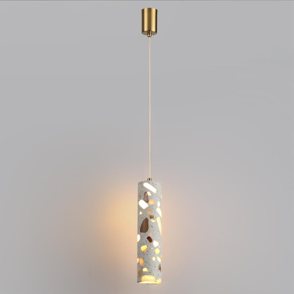 Подвесной светильник с цилиндрическим белым бетонным плафоном Terrazzo Light