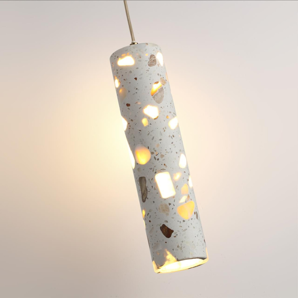 Подвесной светильник с цилиндрическим белым бетонным плафоном Terrazzo Light