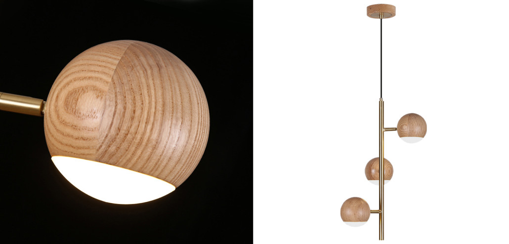 Подвесной светильник с шарообразными плафонами из светлого и темного дерева Magalie Wooden Hanging Lamp