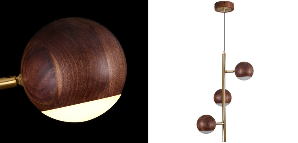 Подвесной светильник с шарообразными плафонами из светлого и темного дерева Magalie Wooden Hanging Lamp
