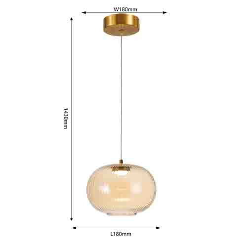 Подвесной светильник с янтарным рифленым стеклянным плафоном Ferm Living
