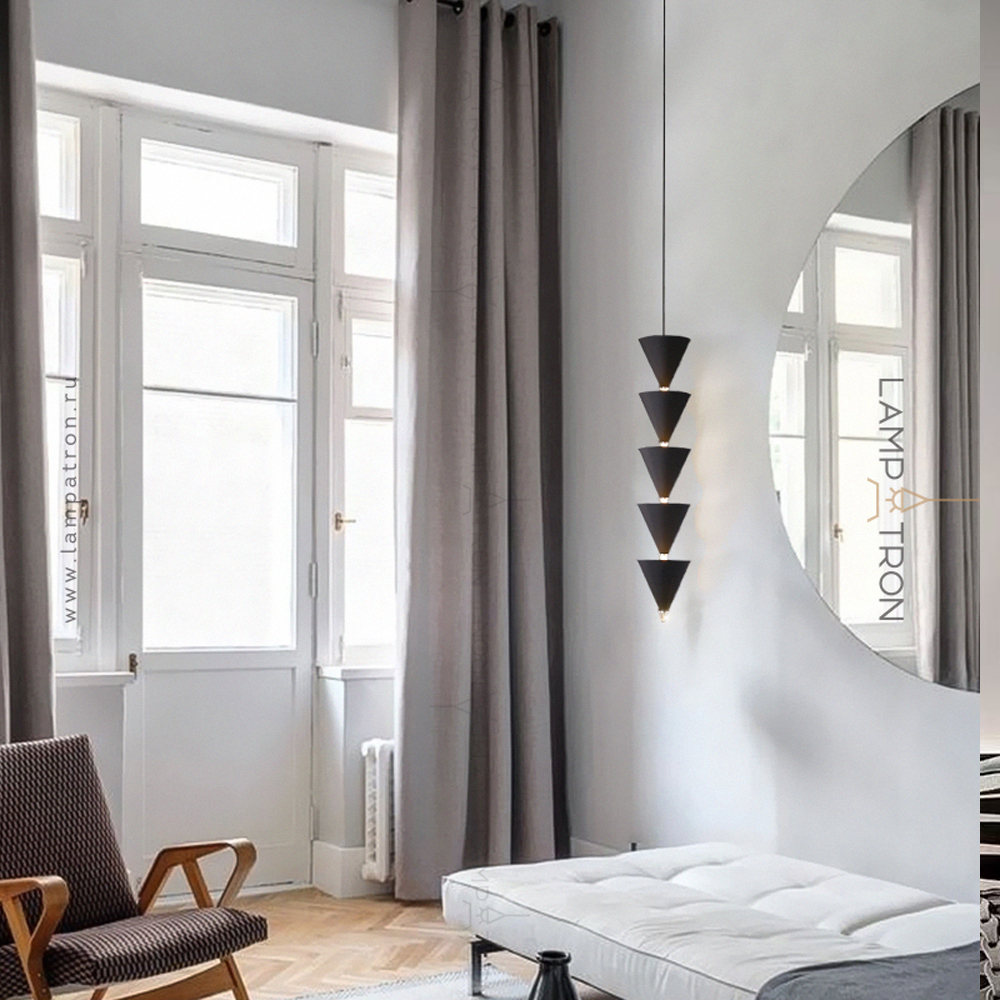 Подвесной светильник светодиодный в виде ряда черных металлических конусов  Herringbone