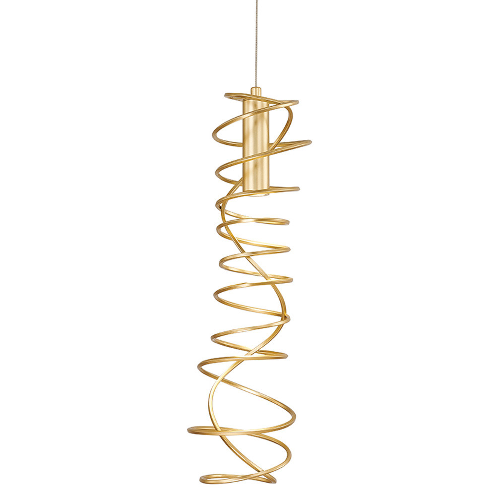 Подвесной светильник светодиодный из металла со спиральным декоративным элементом золотой Metal Spiral