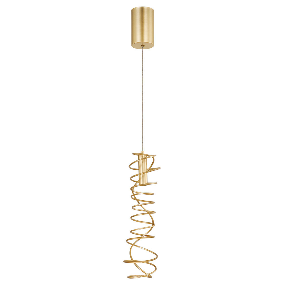 Подвесной светильник светодиодный из металла со спиральным декоративным элементом золотой Metal Spiral