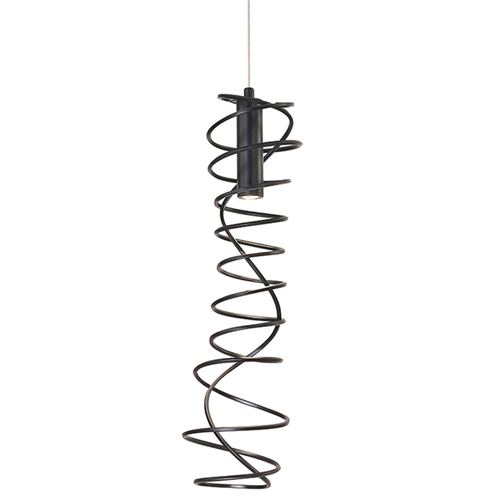 Подвесной светильник светодиодный из металла со спиральным декоративным элементом черный Metal Spiral
