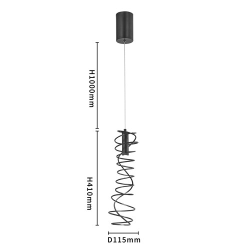 Подвесной светильник светодиодный из металла со спиральным декоративным элементом черный Metal Spiral