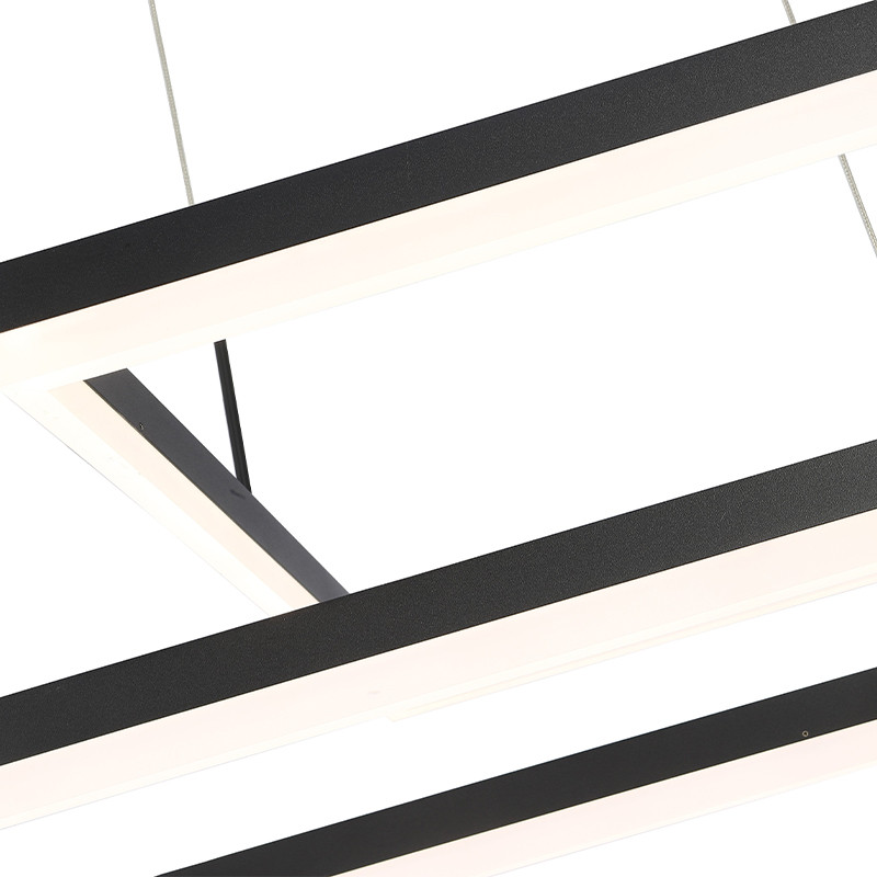 Подвесной светильник светодиодный с 2-мя черными прямоугольными плафонами из алюминия и акрила с пультом для регулировки света Smeragde Light Black