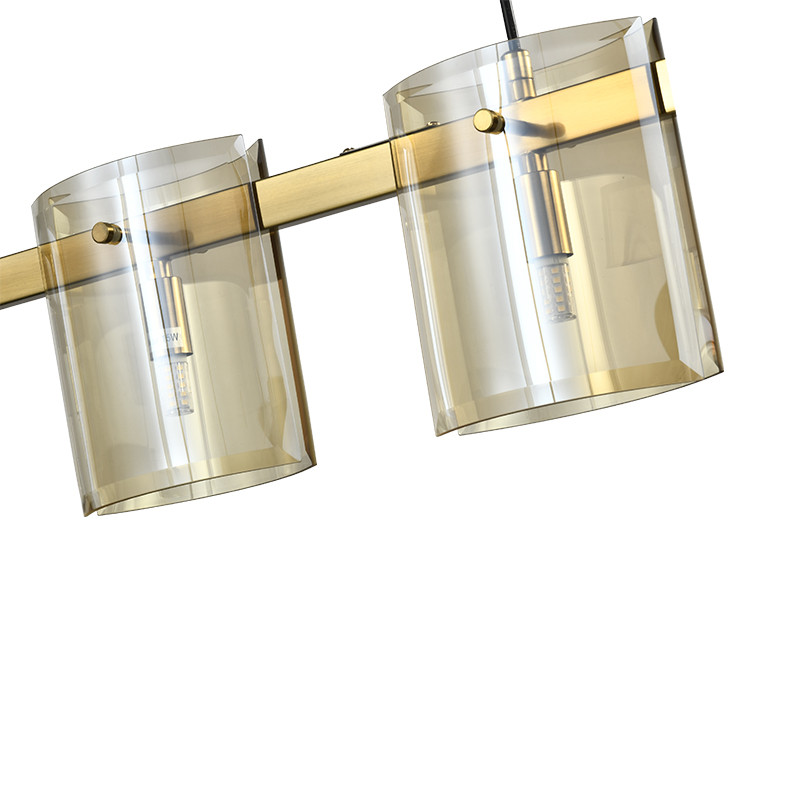 Подвесной светильник светодиодный с 5-ю цилиндрическими плафонами коньячного цвета из стекла и стали Andrea Сhandelier Сognac