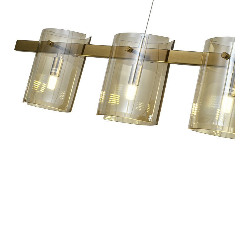 Подвесной светильник светодиодный с 5-ю цилиндрическими плафонами коньячного цвета из стекла и стали Andrea Сhandelier Сognac