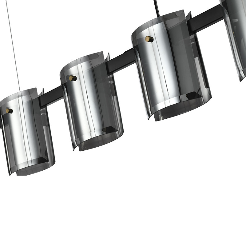 Подвесной светильник светодиодный с 5-ю цилиндрическими плафонами светло-серого цвета из стекла и стали Andrea Сhandelier Grey