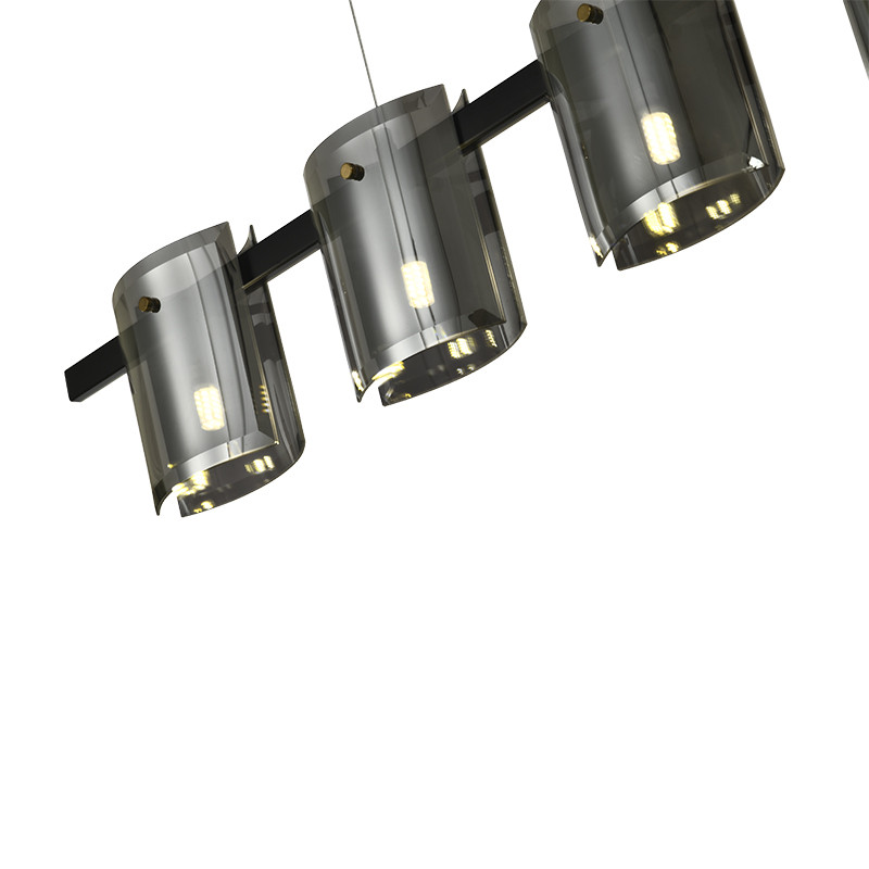 Подвесной светильник светодиодный с 5-ю цилиндрическими плафонами светло-серого цвета из стекла и стали Andrea Сhandelier Grey