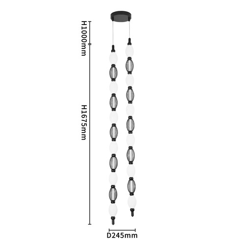 Подвесной светильник светодиодный с белыми сферическими плафонами и декоративными элементами в виде черной сетки HANDLE GRAPE