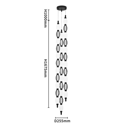 Подвесной светильник светодиодный с белыми сферическими плафонами и декоративными элементами в виде черной сетки HANDLE GRAPE