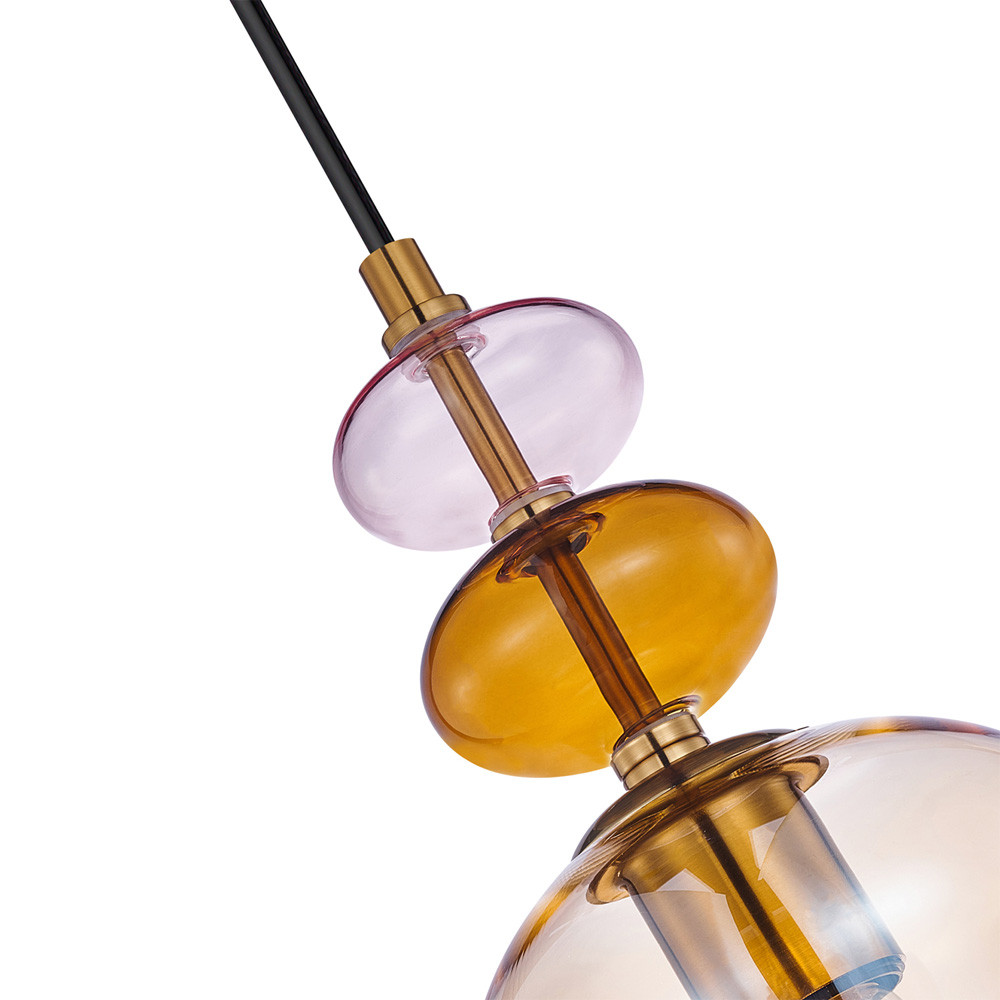 Подвесной светильник со стеклянным плафоном в форме бокала янтарного цвета Prestige