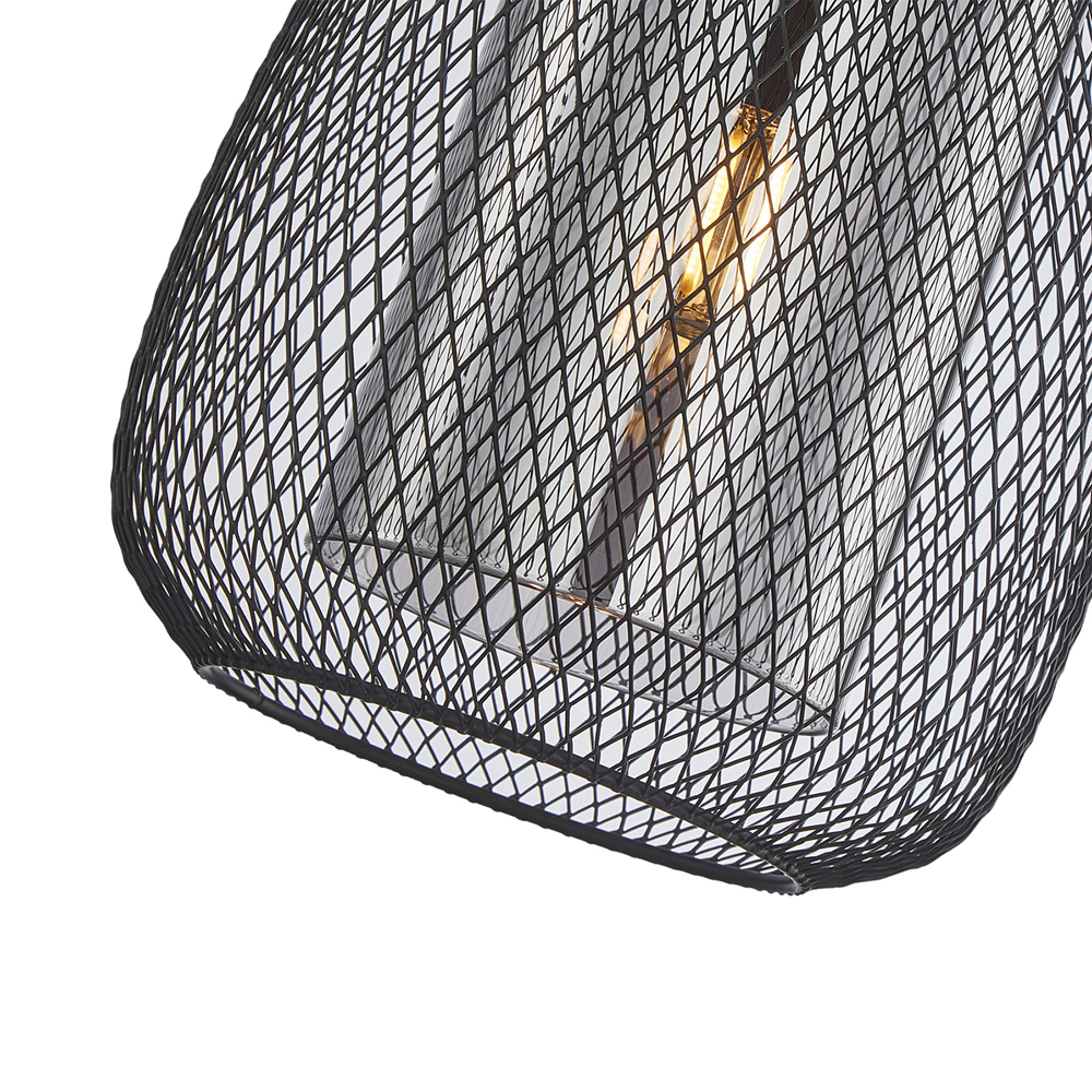 Подвесной светильник со стеклянным плафоном цилиндрической формы и металлической сеткой Metal Mesh Black