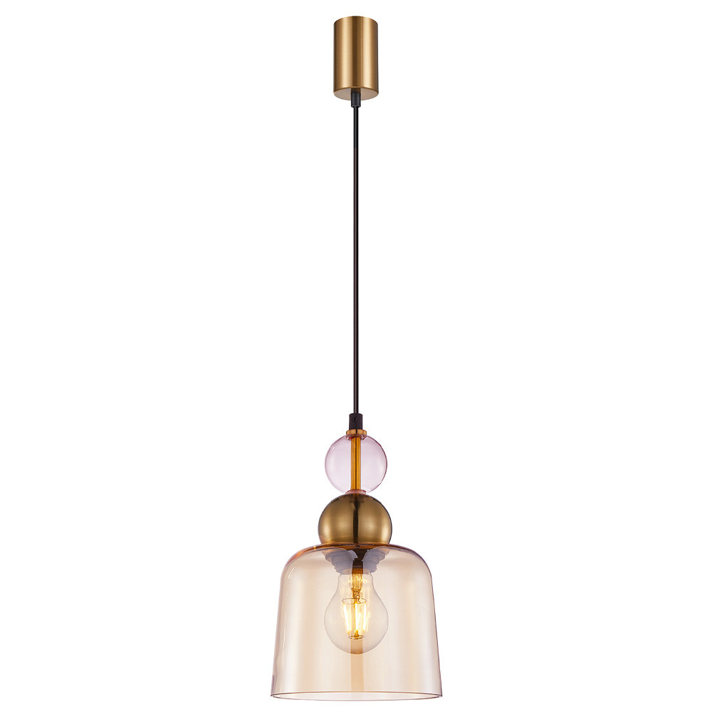 Подвесной светильник со стеклянным плафоном янтарного цвета Prestige