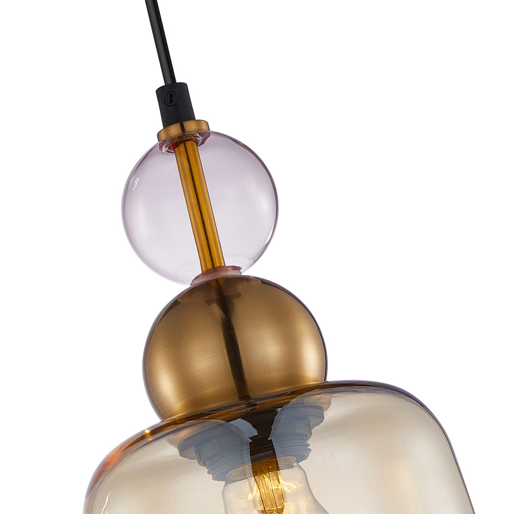 Подвесной светильник со стеклянным плафоном янтарного цвета Prestige