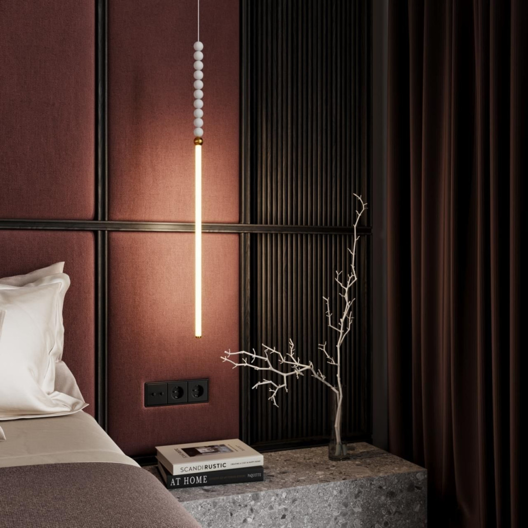 Подвесной светильник тонкий с белыми шариками PEARLS Suspension