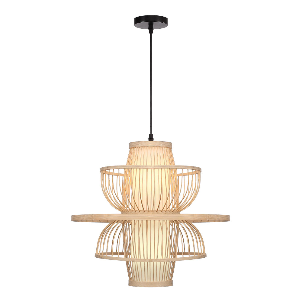 Подвесной светильник фигурный из деревянных прутьев с плафоном из натуральной ткани Light Inside the Cell