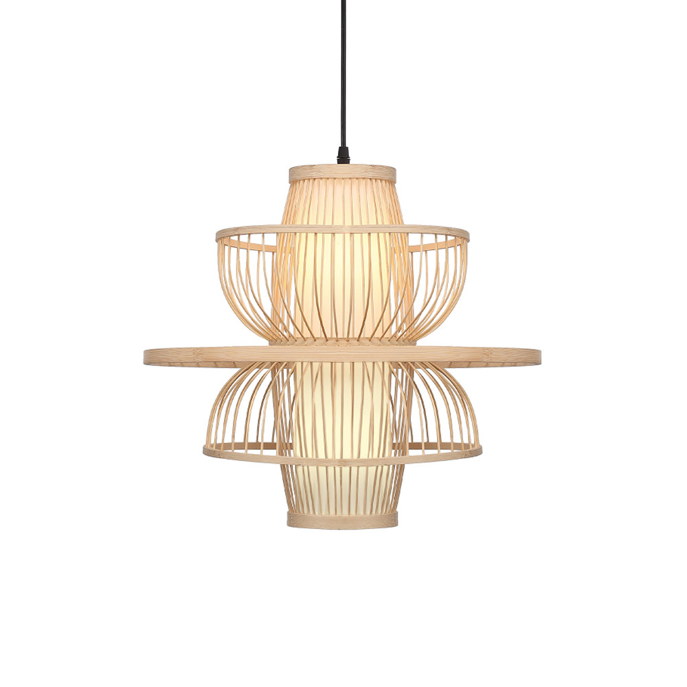 Подвесной светильник фигурный из деревянных прутьев с плафоном из натуральной ткани Light Inside the Cell