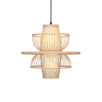Подвесной светильник фигурный из деревянных прутьев с плафоном из натуральной ткани Light Inside the Cell