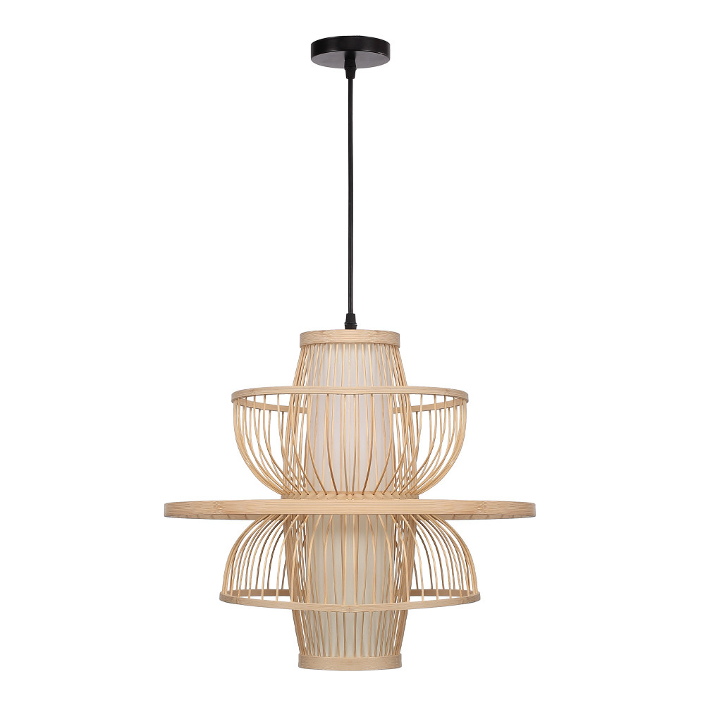 Подвесной светильник фигурный из деревянных прутьев с плафоном из натуральной ткани Light Inside the Cell