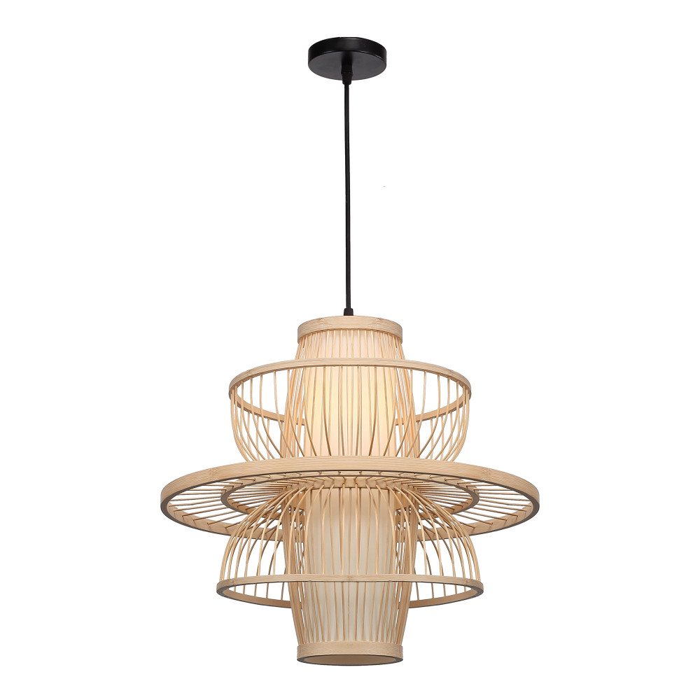 Подвесной светильник фигурный из деревянных прутьев с плафоном из натуральной ткани Light Inside the Cell