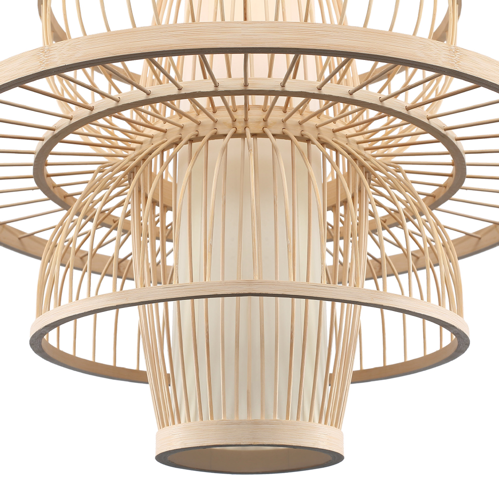 Подвесной светильник фигурный из деревянных прутьев с плафоном из натуральной ткани Light Inside the Cell