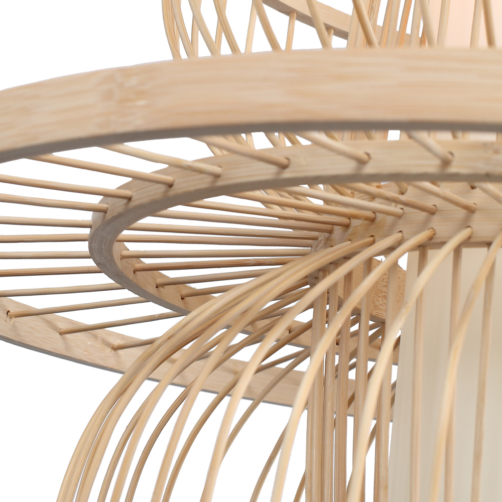 Подвесной светильник фигурный из деревянных прутьев с плафоном из натуральной ткани Light Inside the Cell