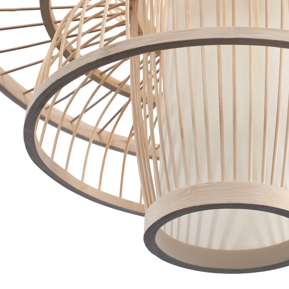 Подвесной светильник фигурный из деревянных прутьев с плафоном из натуральной ткани Light Inside the Cell