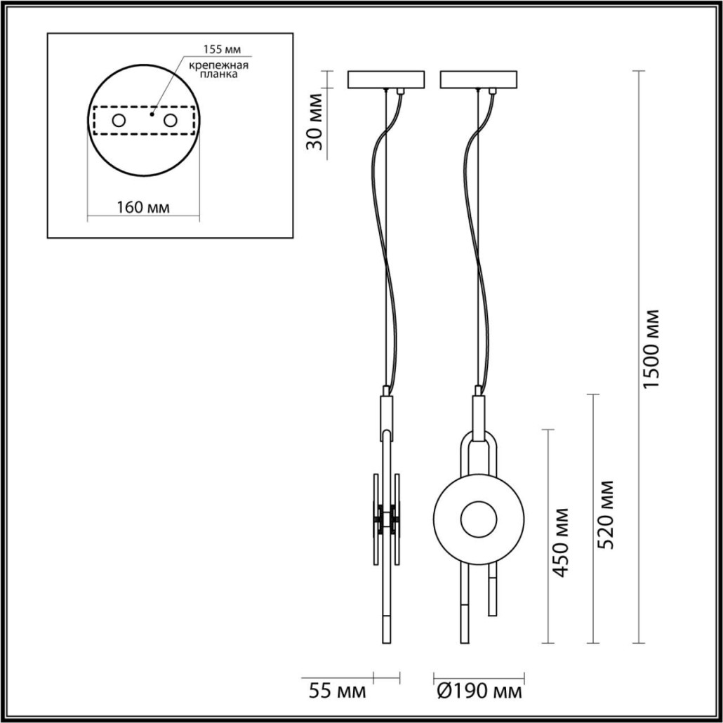 Подвесной светильник черного цвета с прозрачным стеклянным плафоном и золотистой центральной вставкой Virelia
