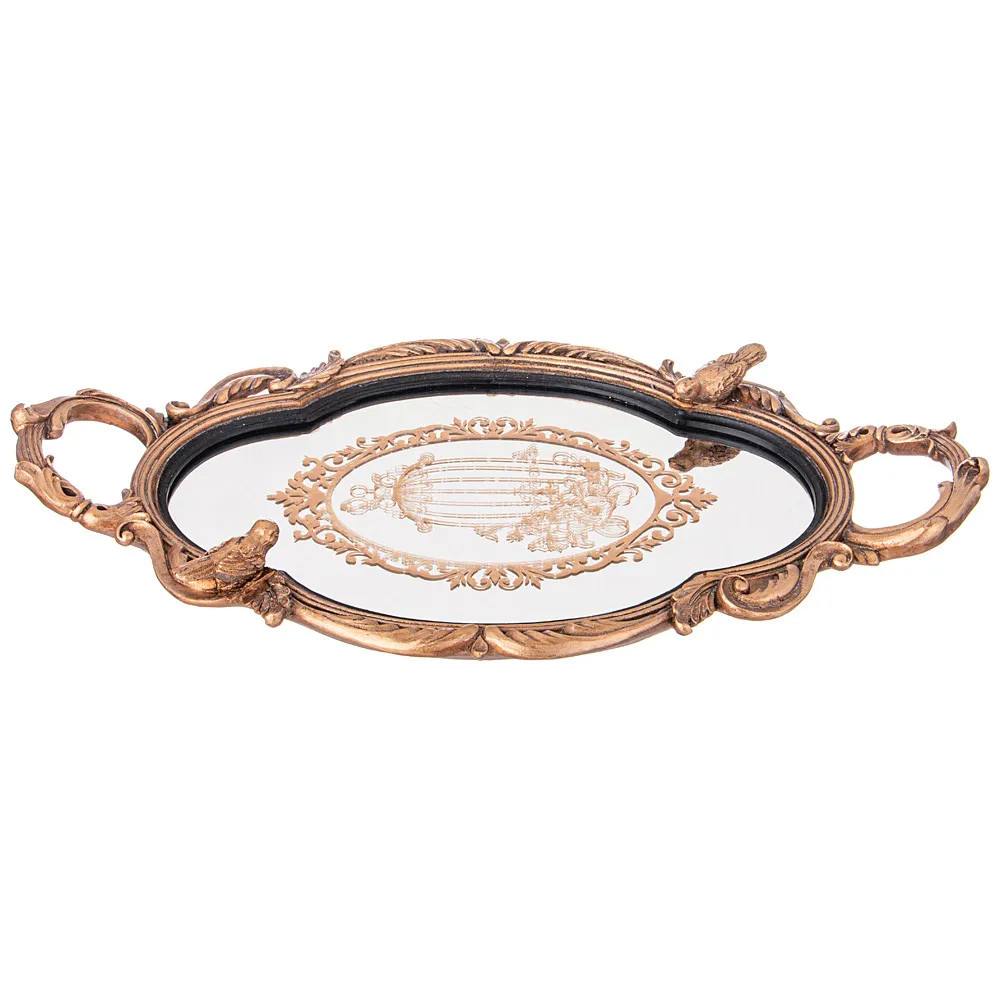 Поднос декоративный с фигурками птиц Mirror Surface Bronze
