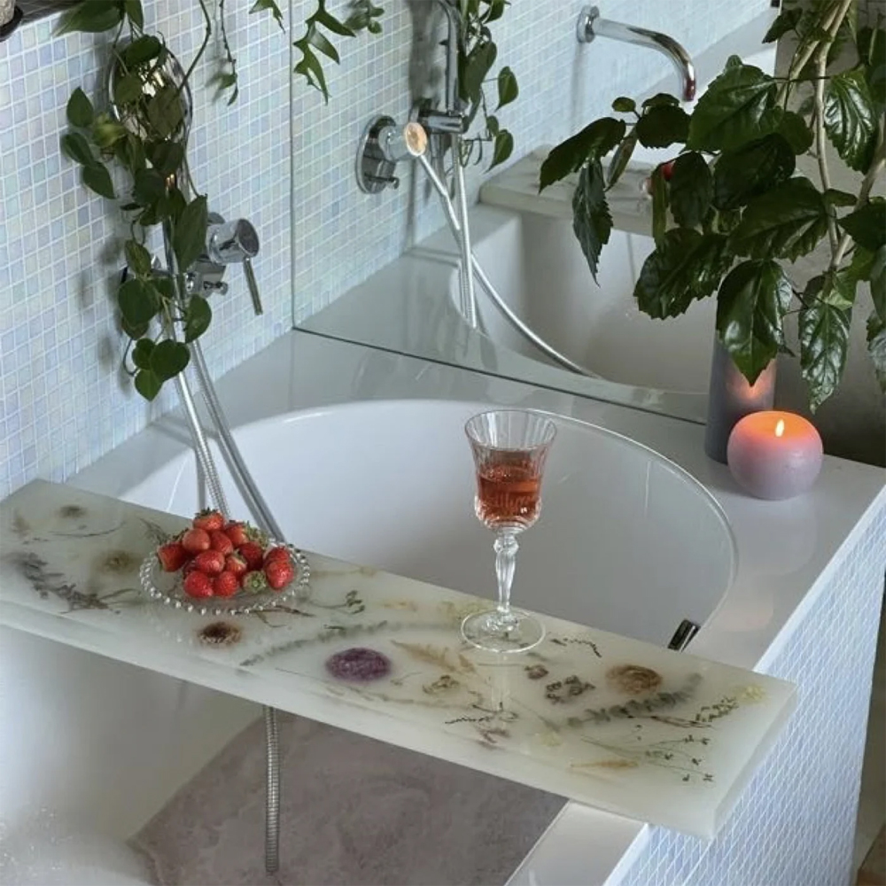 Поднос для ванны из эпоксидной смолы с цветами белая Epoxy Resin Flowers Bath Tray White